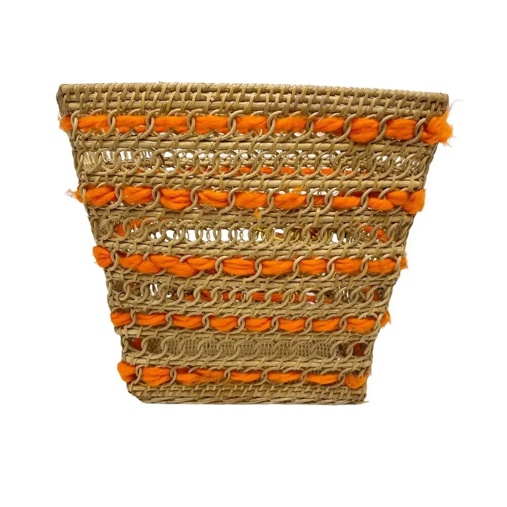 Vintage Straw Woven Square Floral Decor Bin Basket